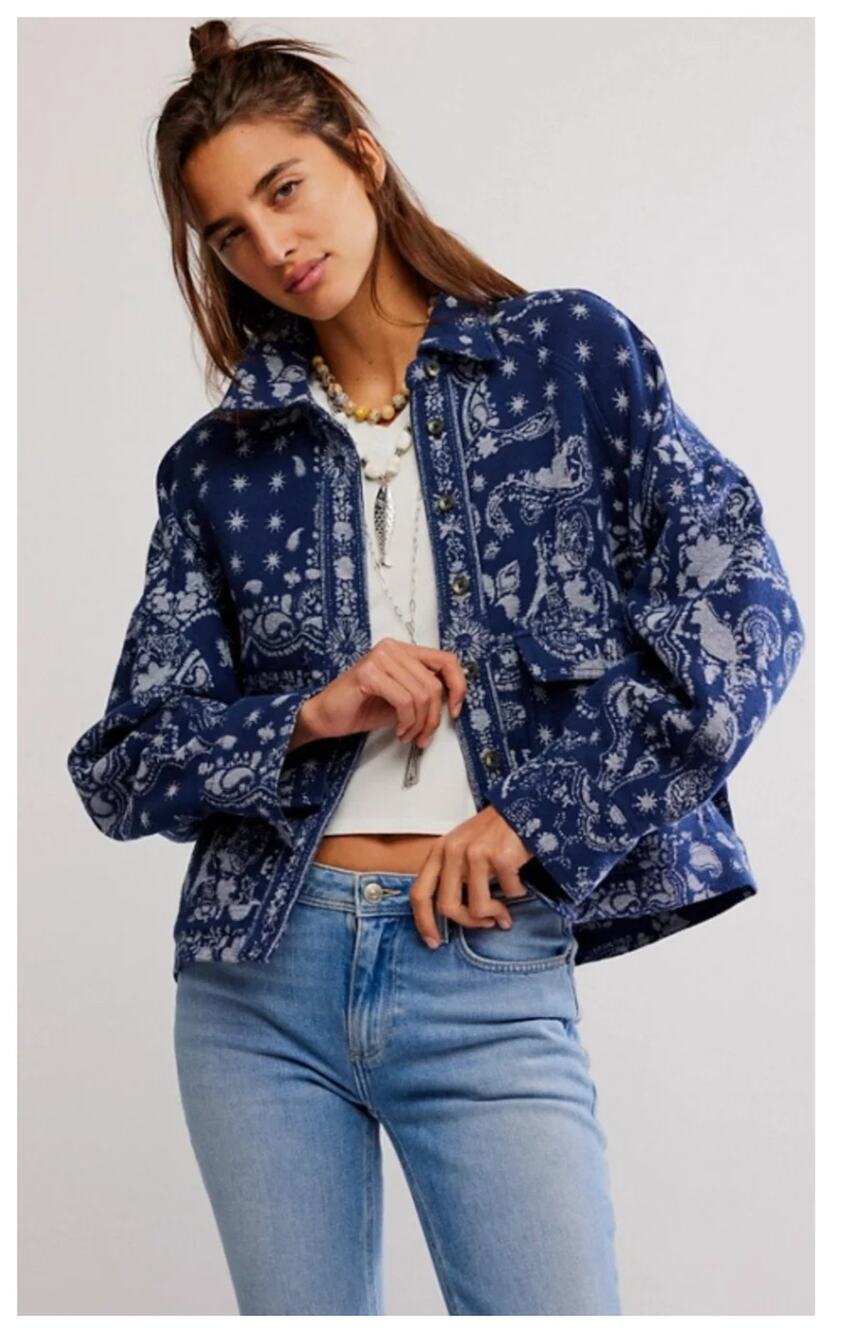 NEW Free People Bandana Jacquard Shirt Jacket Size Large